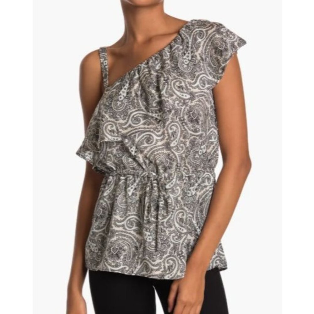 Gigi Parker Asymmetrical Popover Paisley Blouse Size Small Garden Paisley Shell